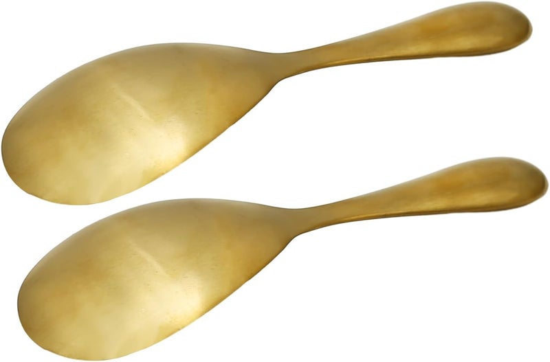 MDEOOSKY 2 Pack 8 Inch Stainless Steel Rice Spoons, Thickened Heat Resistant Serving Spoon, for Kitchen, Gold - Image 2